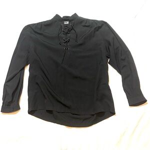 XTREME Men’s Black Lace-Up Long Sleeve Shirt Lightweight Top